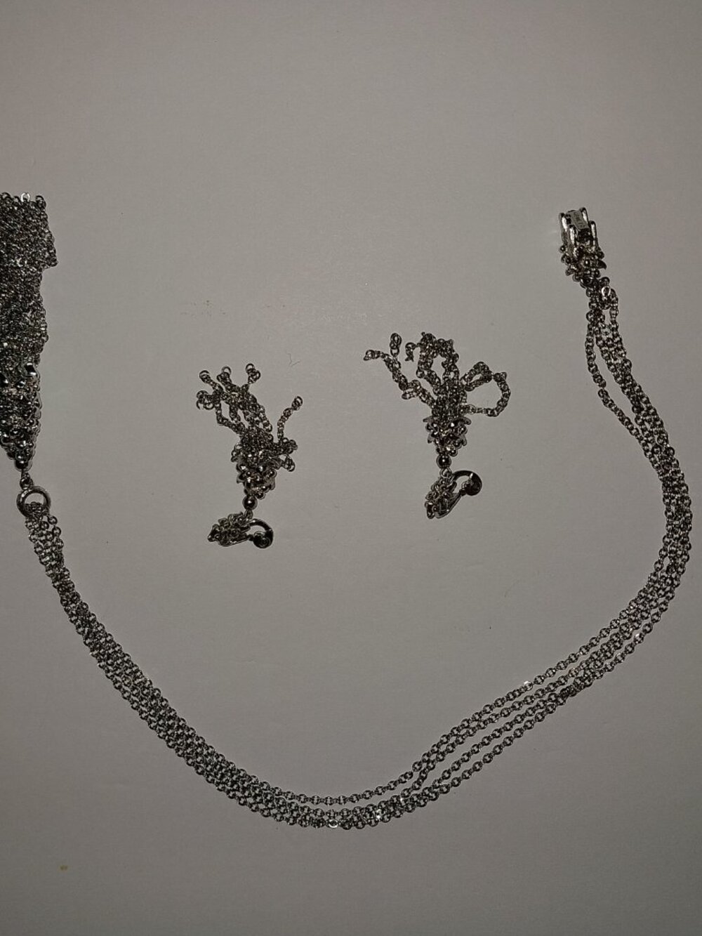 Vintage Monet silver tone tassel necklace with matching earring